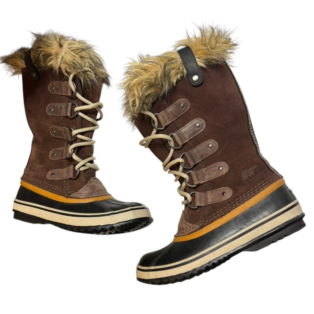 Sorel Joan of Arctic Faux Fur Waterproof Snow Boots Brown Suede Size 6